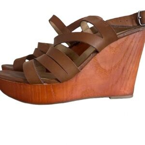 Lucky Brand Brown Leather Strappy Wedge Sandals | Women’s Size 7